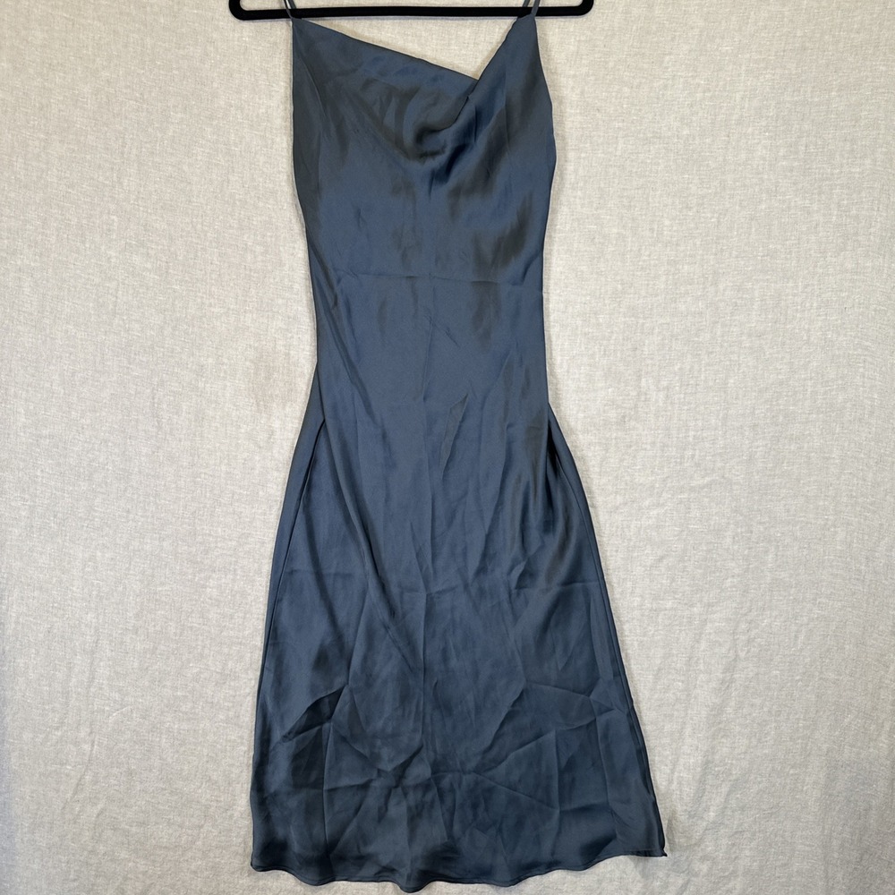 Forever‎ 21 Women Satin Cowl Neck Maxi Dress Small Blue
